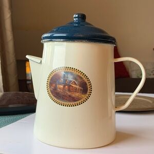 Vintage Thomas Kinkade White Enamelware with Scenic Art